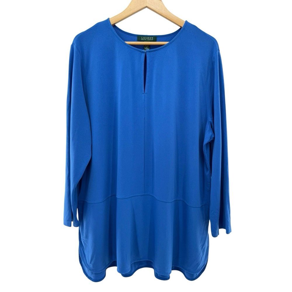Lauren Ralph Lauren Plus Size 2XL Blue Knit Pullover Shirt Blouse Tunic‎ Top